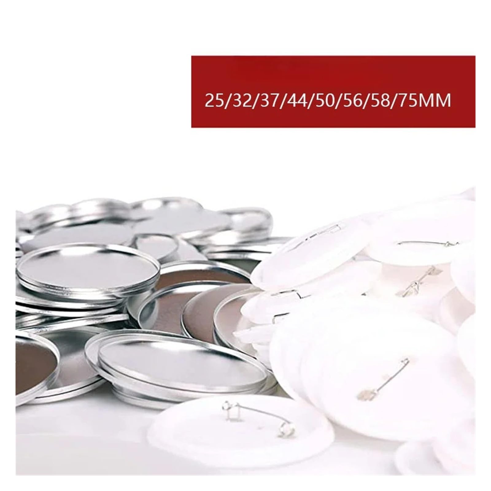100 szt. metalowych części do przypinek 25-75 mm, zestaw do samodzielnego wykonania przypinek na żelaznej podstawie do prac artystycznych Zgodny(56mm)