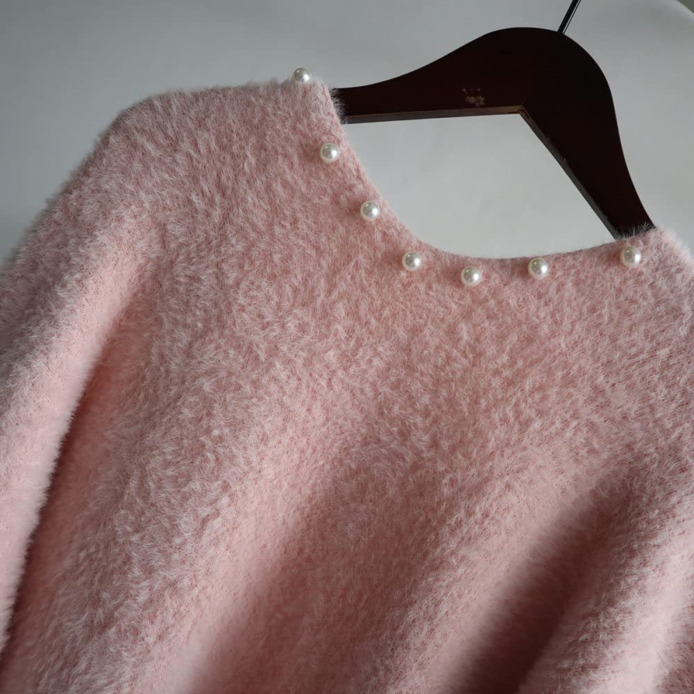 Strickjacke Damen,Damen Einfarbig Rosa Grobstrick Strickjacke Ultra-Weiche Open Front Pullover Lose Langarm Warme Oberbekleidung Jacke Mantel Lange Strickjacken Für Damen,Einheitsgröße