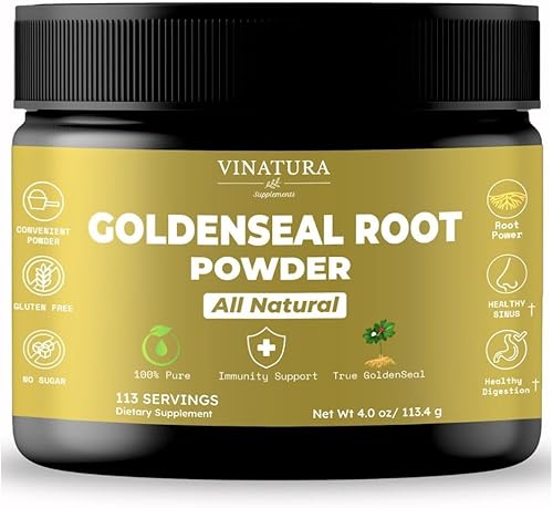 Polvo de raíz Goldenseal 4 onzas, 113 porciones, fabricado y probado en Estados Unidos, suplemento de polvo de raíz de sello dorado natural puro