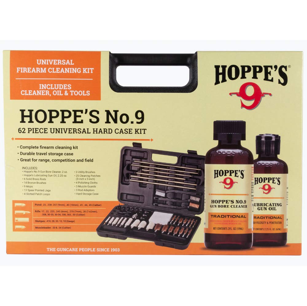 HOPPE'SDeluxe Gun Cleaning Kit, 62 Piece Cleaning Kit with Oil, Brushes, Rods and More