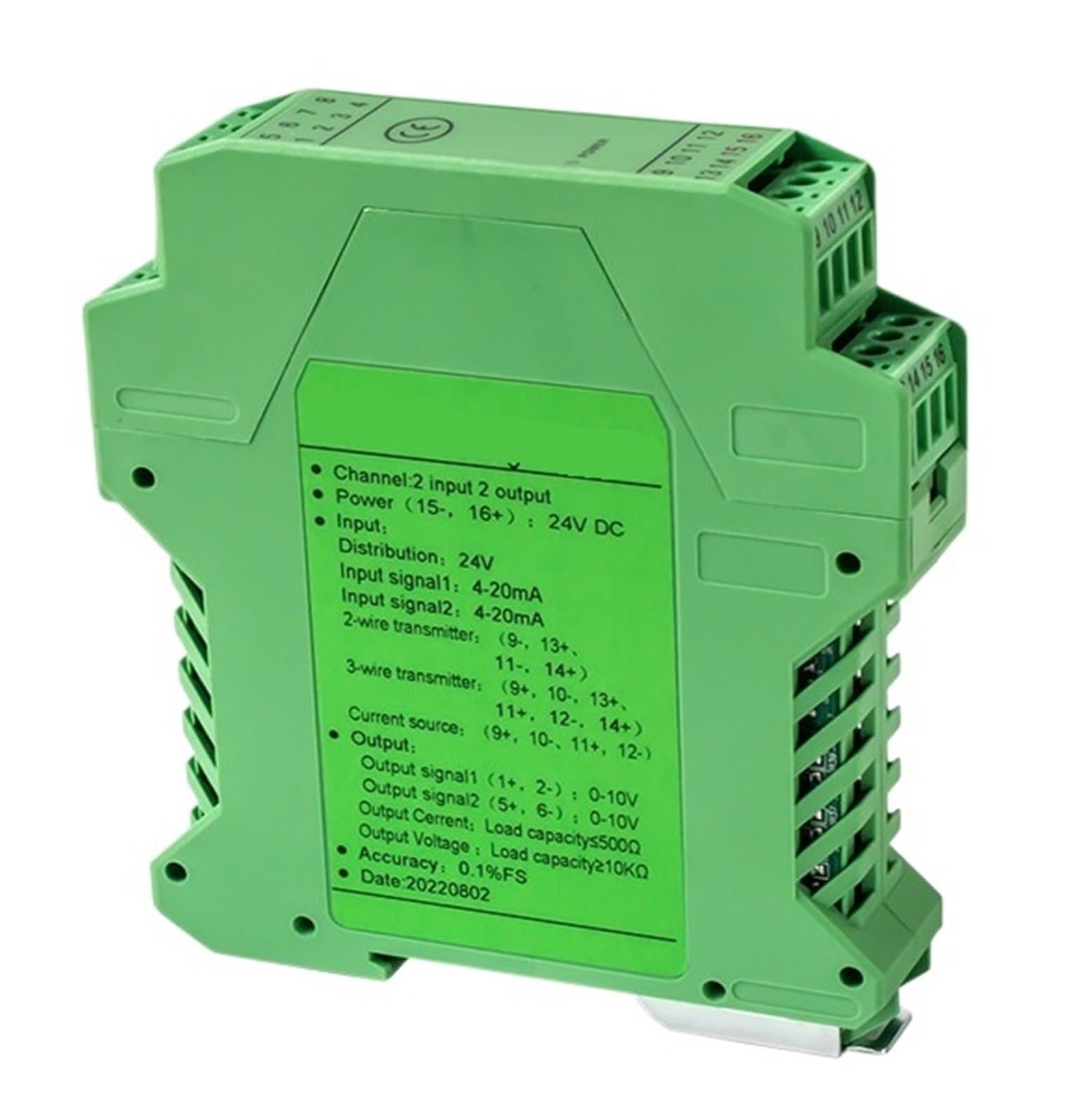 Ampèremètre analogique 4 isolateurs de signal 20 mA Convertisseur de sortie 0-10 V vers 4-20 mA DC Isolation galvanique (2 entrées 4 sorties, sortie 0-5 V, entrée 0-20 mA)