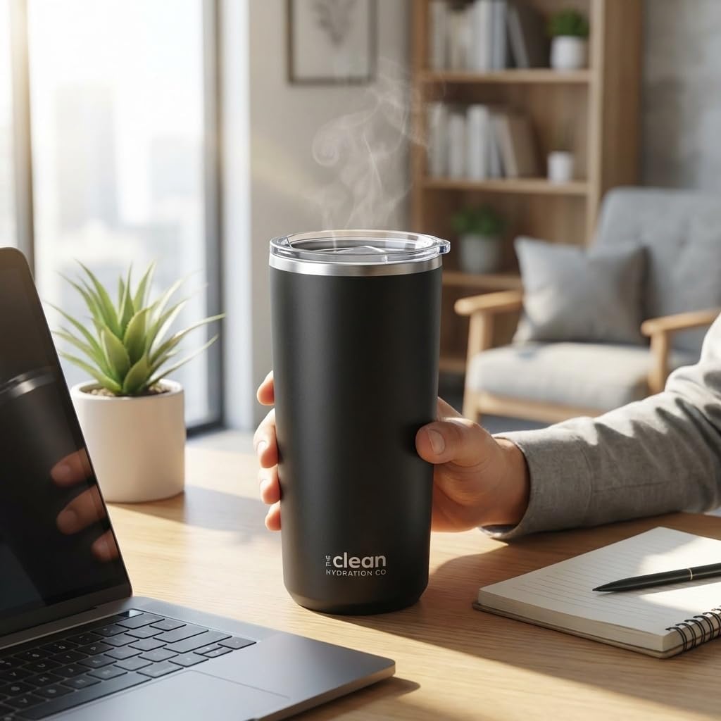 Tumbler Insulated with Lid, Double-Wall Vacuum, 20 Oz Travel, Office Tumbler, Hot & Cold Drinks, Ceramic Interior, Spill-Proof, BPA-Free, No Metal Taste