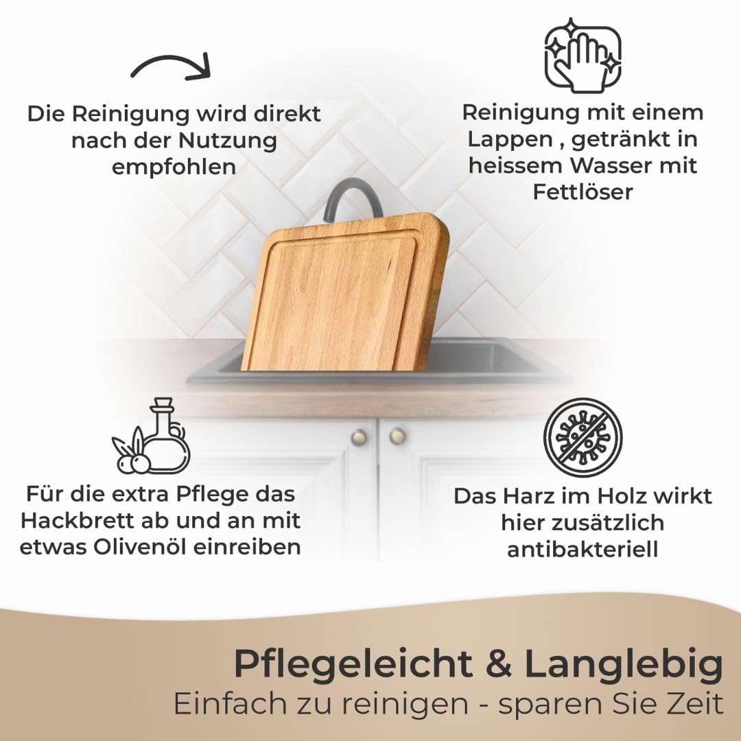 Premium Schneidebrett Set Buche 3-teilig mit Halter Saftrille Holz geölt | Massives Buchenholz, lebensmittelecht, drei Größen 27/30/40 cm , stabile 1,8 cm Stärke, natürliche Holzoptik, Servierbrett