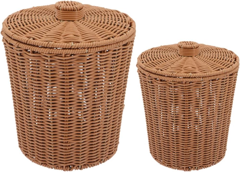 GANAZONO 2pcs Wicker Waste Basket with Lid Small Woven