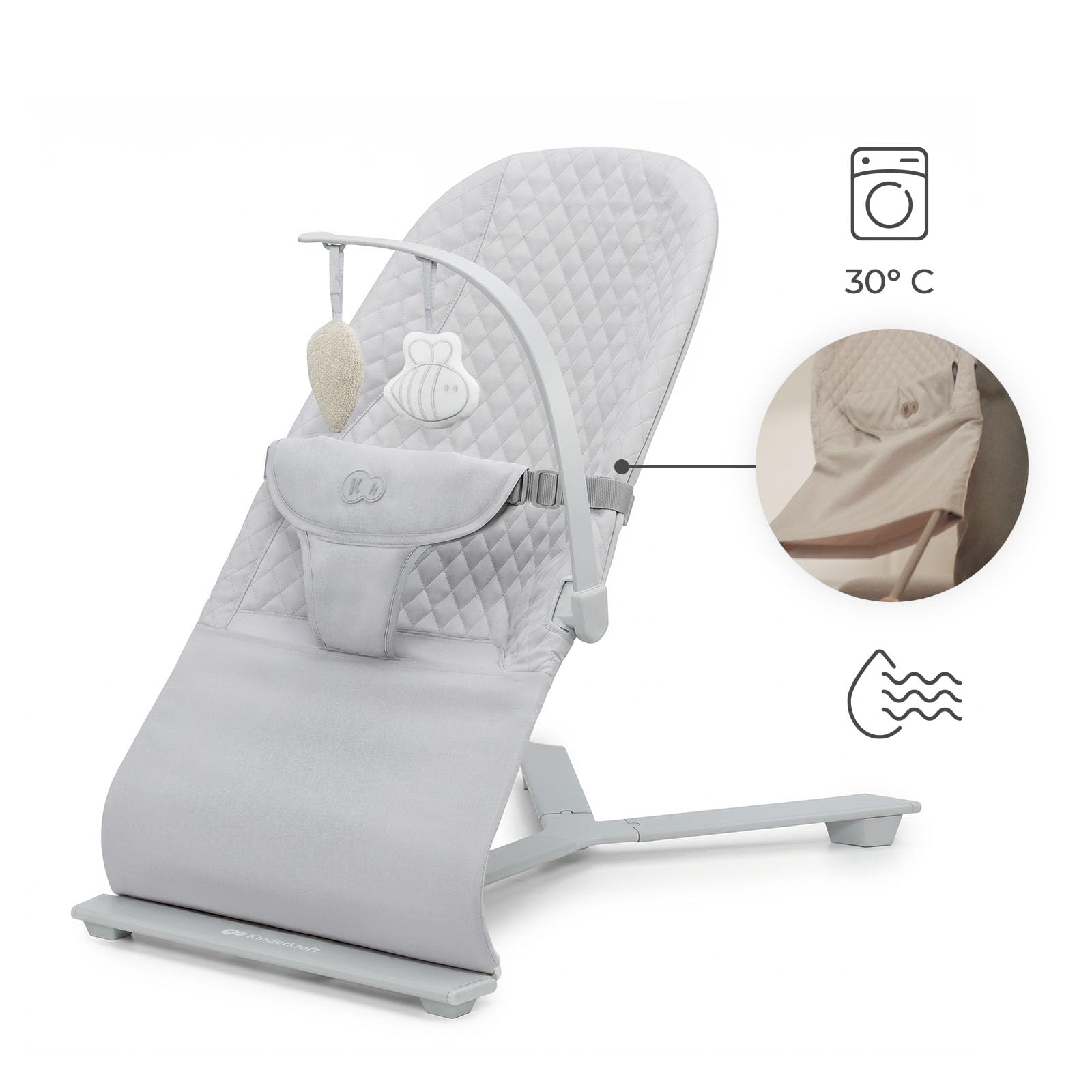 Kinderkraft MIMI, hamaca bebé, sin pilas, 3 posiciones, Gris claro