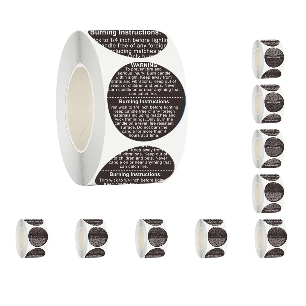 10 zestaw 500 sztuk bezpiecznych świec / wosk topiący bezpieczne opakowanie samoprzylepne etykiety/naklejki, czarne, 3,8 cm