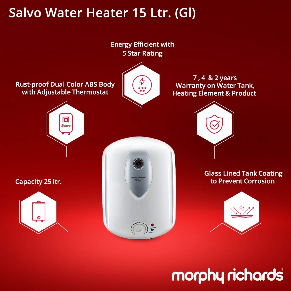 Buy Morphy Richards Salvo 15-Litre Vertical Storage Water Heater (White)  Online at Low Prices in India - Amazon.in