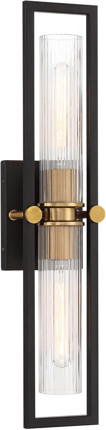 Black and Brass 34" Glass Shade Wall Sconce