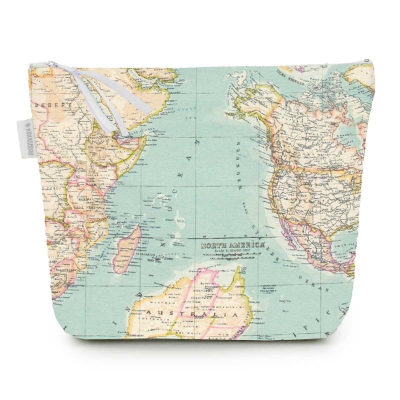 MIMUSELINA Neceser Bebe para Recien Nacido, Bolsa de Aseo Bebe Hecha a Mano - Neceser para Recien Nacidos Plastificado Anti Calado y Impermeable - para Llevar Cremas, Toallitas, Pañales (Mapa)