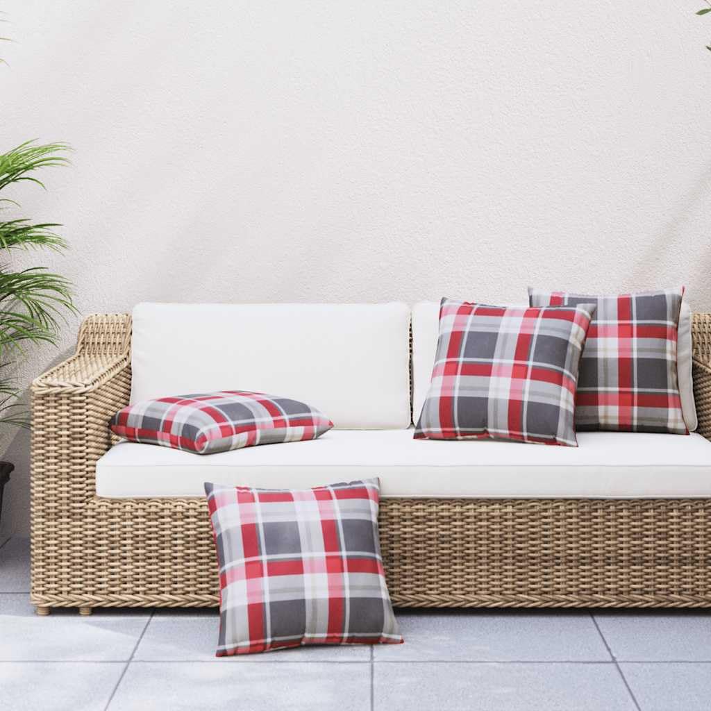 Set di 4 cuscini per esterni, 40 x 40 cm, motivo a quadri, colore rosso, poliestere impermeabile e imbottitura in fibra cava, comodi cuscini per sedie da giardino, balcone e lounge