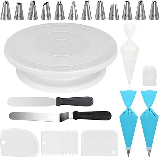 71pcs Cake Decorating Supplies Kit, Cake Decorating Set with Cake Turntable Stand, 12 Numbered Icing Piping Tips, 50 Pastry Bags, Straight & Angled Spatula, 3 Scraper & Other Baking Supplies