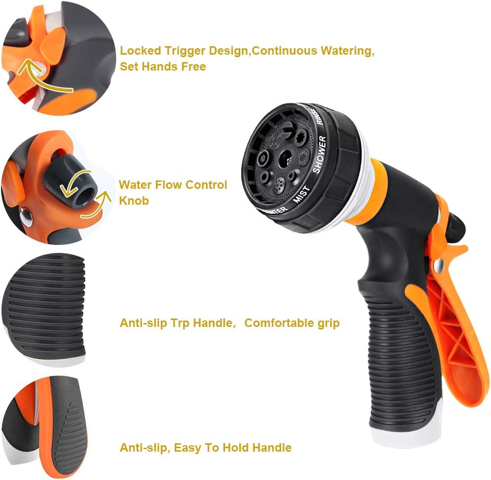 Garden Water Hose Sprayer Nozzle,High Pressure 8 Watering Patterns Nozzle,Heavy Duty Sprayer Gun for Watering Plants, Cleaning, Car Washing, Showering Pets
