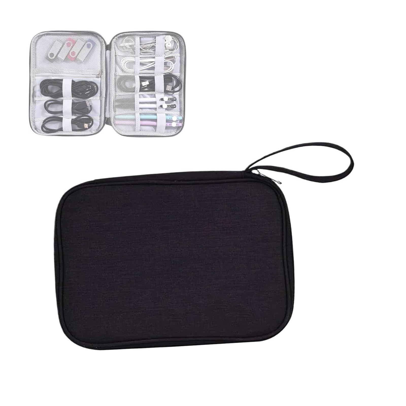 Borsa organizzatore cavo 2pcs | Custodia di viaggio del cordone dell'elettronica portatile(Black)