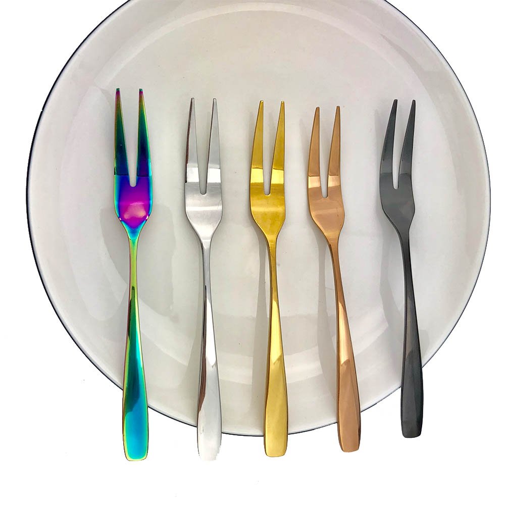 Rainbow Colorful Set of 6 Fruit Forks, Mirror Polished Stainless Steel Forks for Bistro Cocktail Tasting Appetizer and Mini Cake