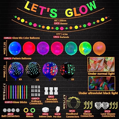 XJLANTTE 398 Pcs Glow in The Dark Party Supplies, Include Glow in The Dark Balloons, Banner, Glow Sticks - Image 3