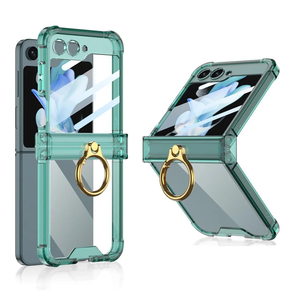 Pierścień Uchwyt Poduszka Powietrzna Wstrząsoodporny Przezroczysty Silikonowy Anty-uderzenia Etui do Samsung Galaxy Z Flip 6 5 4 3 Etui, zielone, do Samsung Z Flip 5
