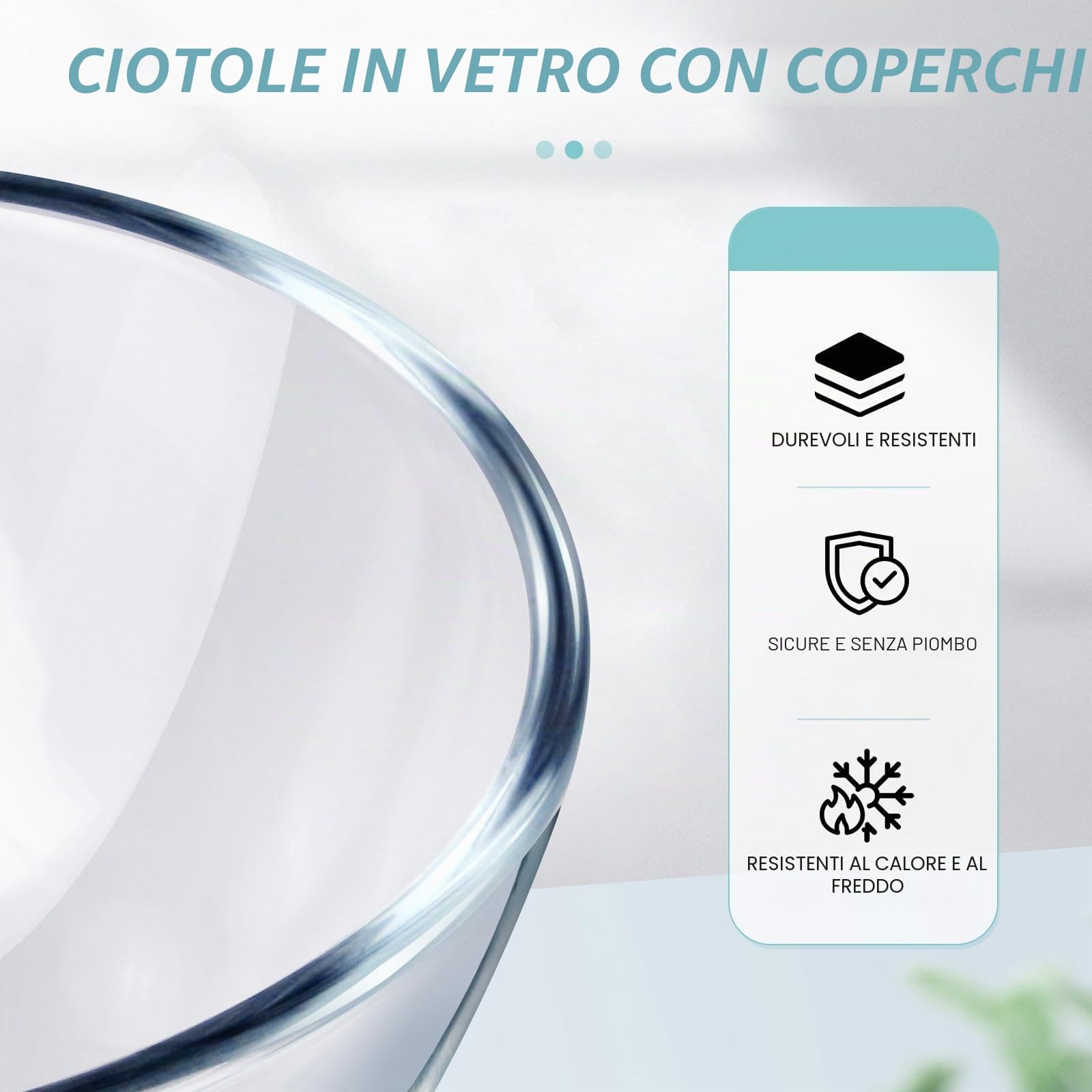 Luvan Set di 3 Insalatiera in Vetro con Coperchio (4.2 L, 2.5 L,1 litro), Grandi Ciotole Rotonde per la Cucina,Perfette per Cucinare, Cuocere al Forno, Servire, Preparare, Lavabili in Lavastovigli