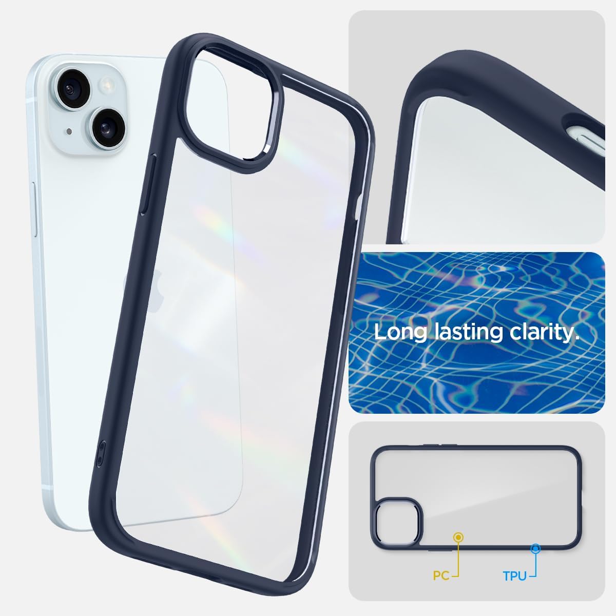 Spigen for iPhone 15 Case, Ultra Hybrid [No Magnet Ring][Anti-Yellowing] - Navy Blue - Image 5