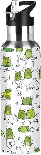 xigua Botella de agua de acero inoxidable con aislamiento al vacío, botella de agua estándar de boca ancha con tapa con pajilla, para deportes,