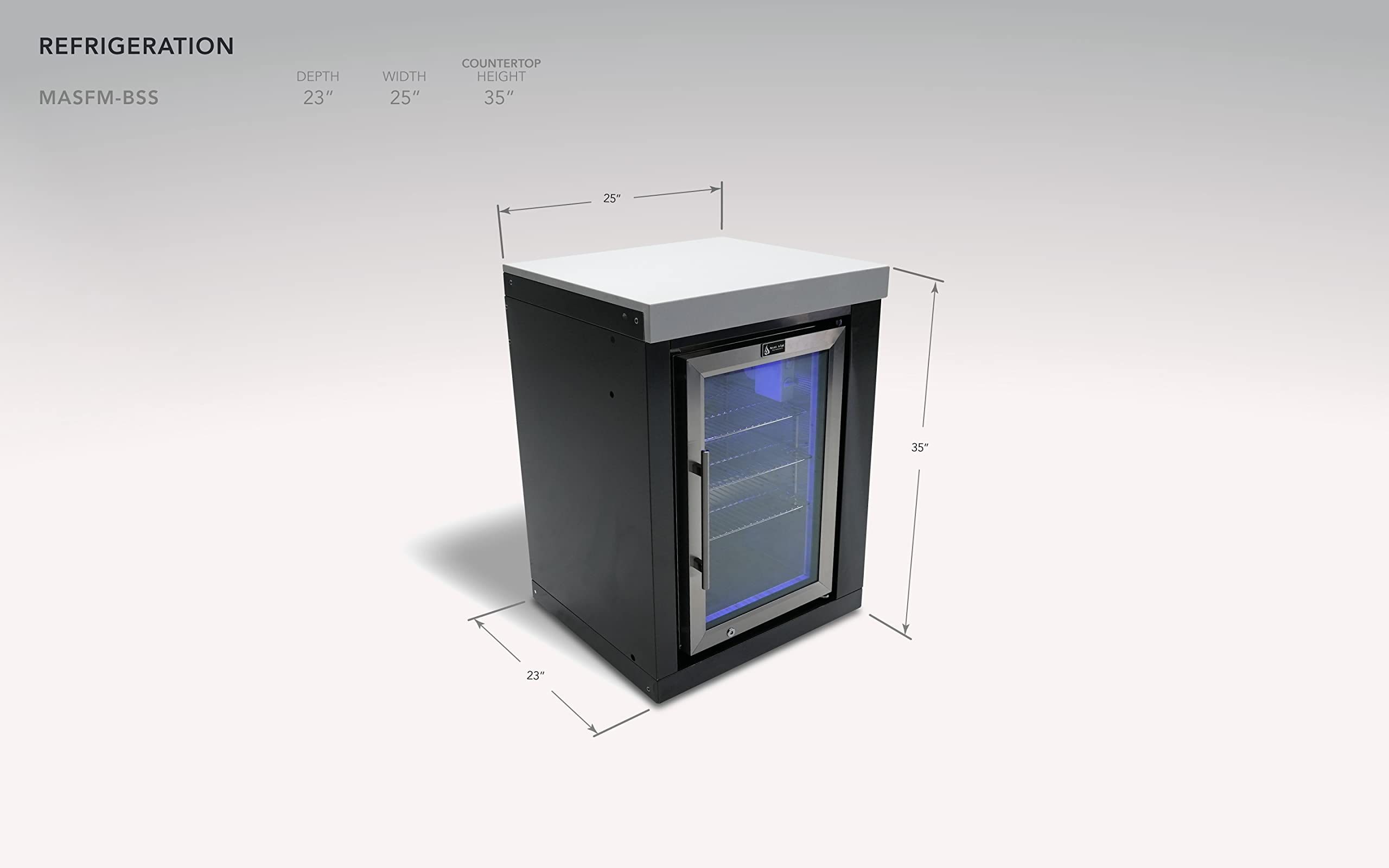 Mont Alpi Premium 25"W X 23"D X 35"H Black 805 And 400 Series Stainless Steel Outdoor Fridge Cabinet Module With Granite Countertops + 2.7 Cu Ft Glass Door Refrigerator With Lock + Ambient Lighting on Fridge.com - View 3