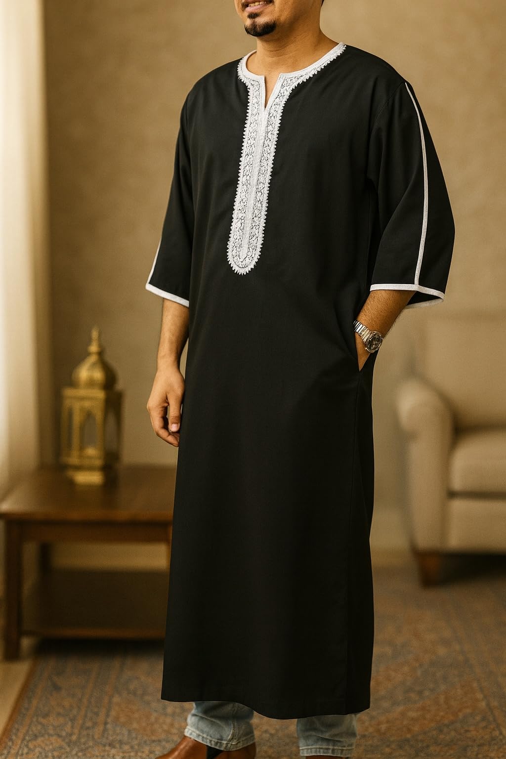Robe Qamis Traditionnel Homme – Vêtement Musulman Caftan Djellaba Abaya