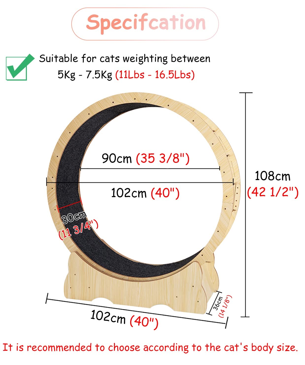 Tapis Roulant Silenzioso In Legno Con Ruota Per Esercizi Per Gatti Per Gatti Che Vivono In Casa, Ruota Per Criceti Silenziosa Anti-Pizzicamento Senza Spazi Vuoti Con Dis,Onecolor-L-90cm(35.4in)