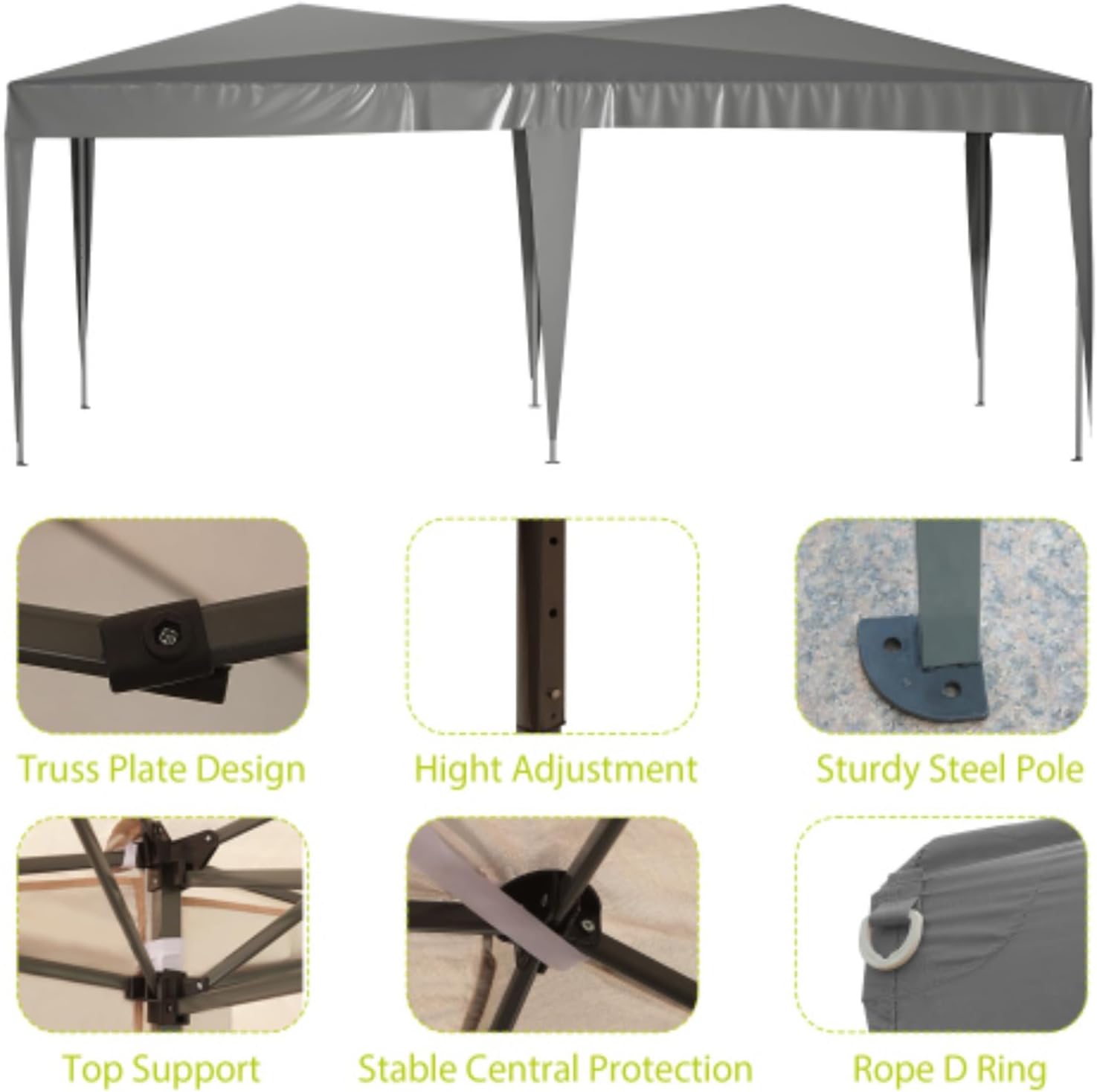 Awning, Tent, Ventilated Canopy, Carport, 12x20ft Heavy Duty Outdoor Portable Garage, 6 Removable Side Walls + Carry Bag + 6 Weight Bags, Gray