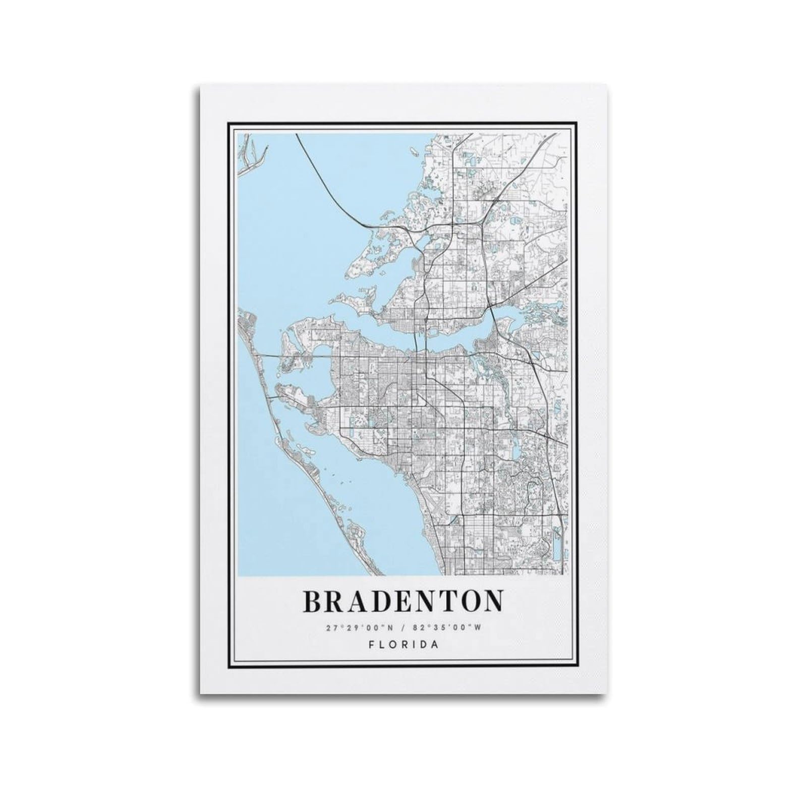 xiaoxiaoshen Bradenton Florida Map Canvas Poster Wall Art Prints Room Aesthetic Murals Bedroom And Living Decorations 20x30inch(50x75cm)