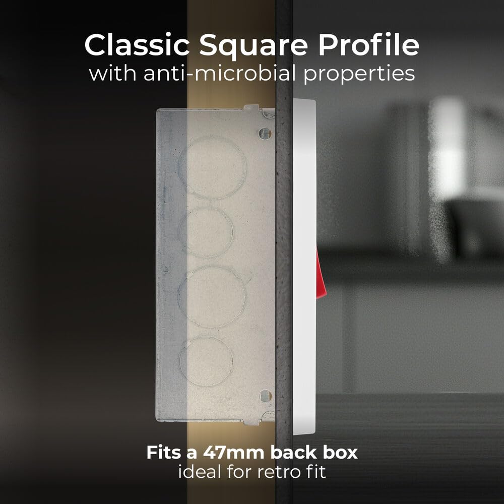 BG Electrical Large Cooker Control Switch Unit with LED Power Indicator, Double Plate, Double Pole, Square Edge - Image 3