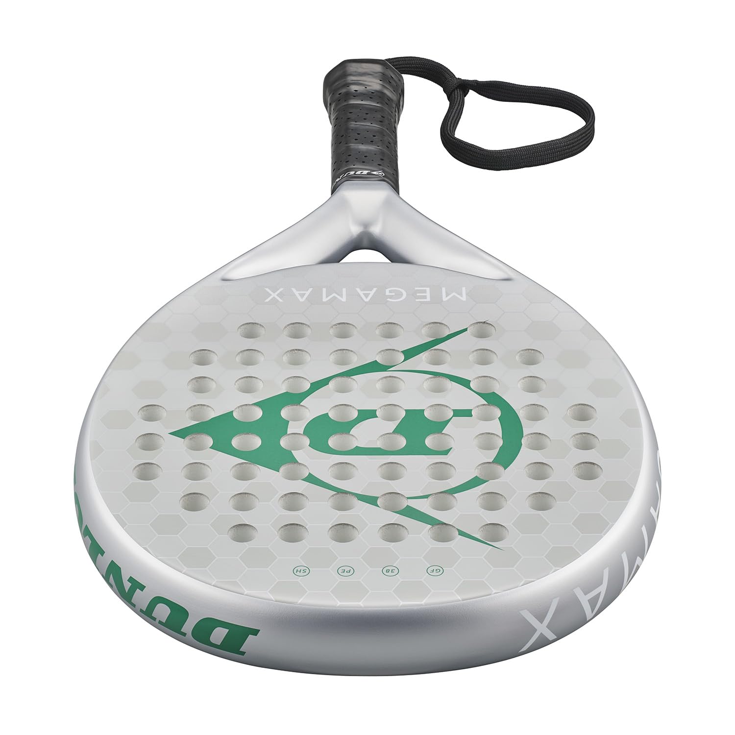 DUNLOP Racchetta da Padel Megamax Argento/Nero/Verde – Forma Rotonda, Telaio in Grafite – Bilanciamento Medio, Nucleo Pro EVA – Per Principianti