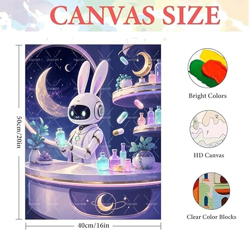 Robot Paint By Numbers Kit For Adults - Diy Rabbit Alchemist Painting On Canvas 16X20 In, Acrylic Paint Set, Suitable For Beginners, Kids Bedroom Wall Art For Home Decoration Or Gifts, Unframed - Image 2