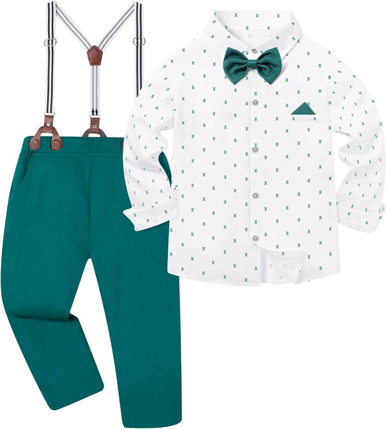 DISAUR Boys Dress Clothes Wedding Ring Bearer Outfit Boy Formal Suits Dress Shirt with Bow Tie +Suspender Pants Set