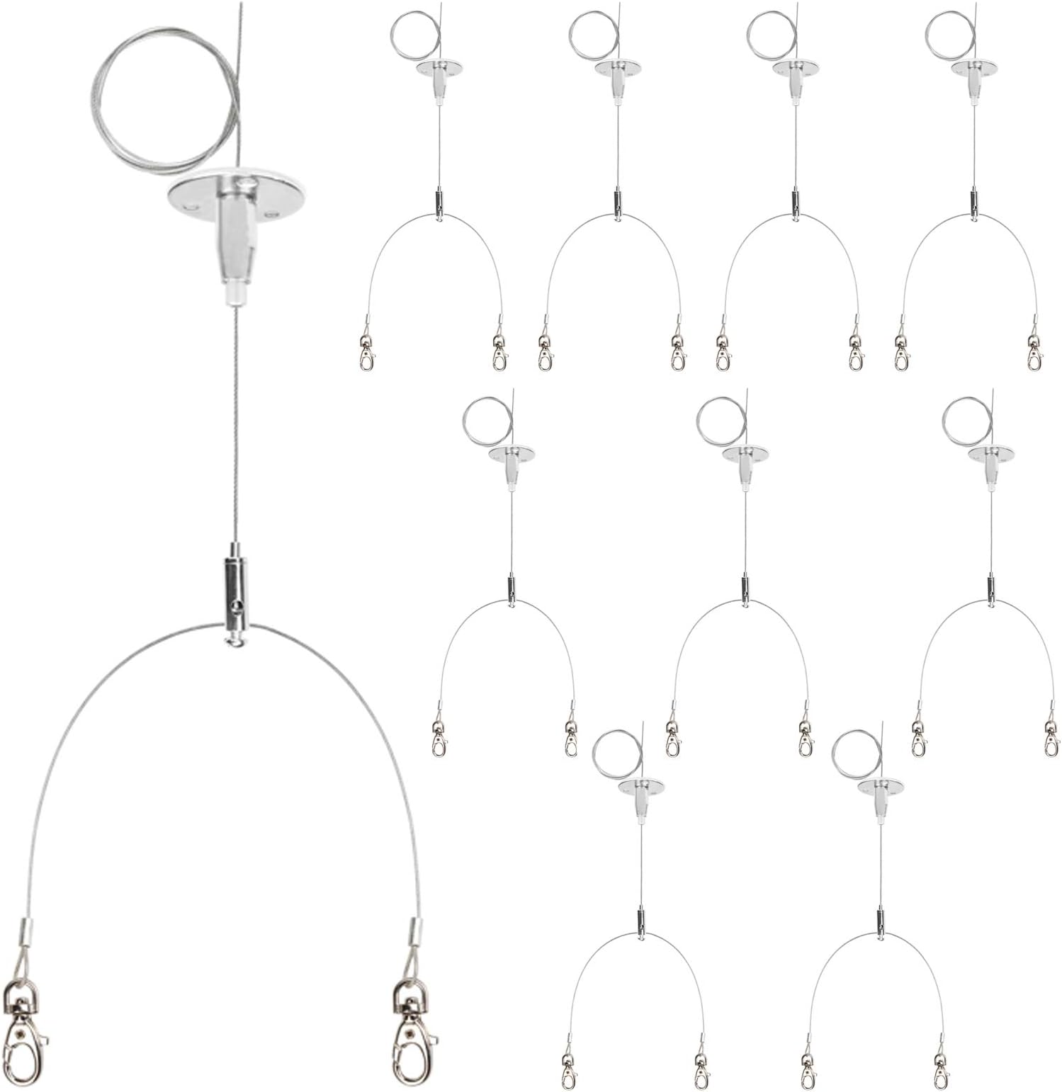 10 Pack Y Shape LED Panel Light Suspention Cable with Swivel Clasps Kit, 3 ft / 1 m Adjustable Stainless Steel Braided Hanging Chains with Mounting Hardware, per Rope Load 17IB