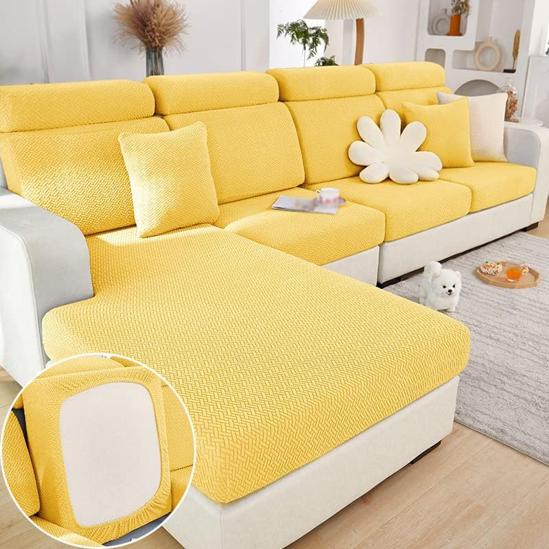 Stretch Sofa Covers for Cushion Couch,Universal Wear Resistant Slipcover with Elastic Bottom,Magic Couch Cover Furniture Protector,Anti-Slip L Shape Sofa Cover,Chaise Cover,Weave-Lemon Yellow