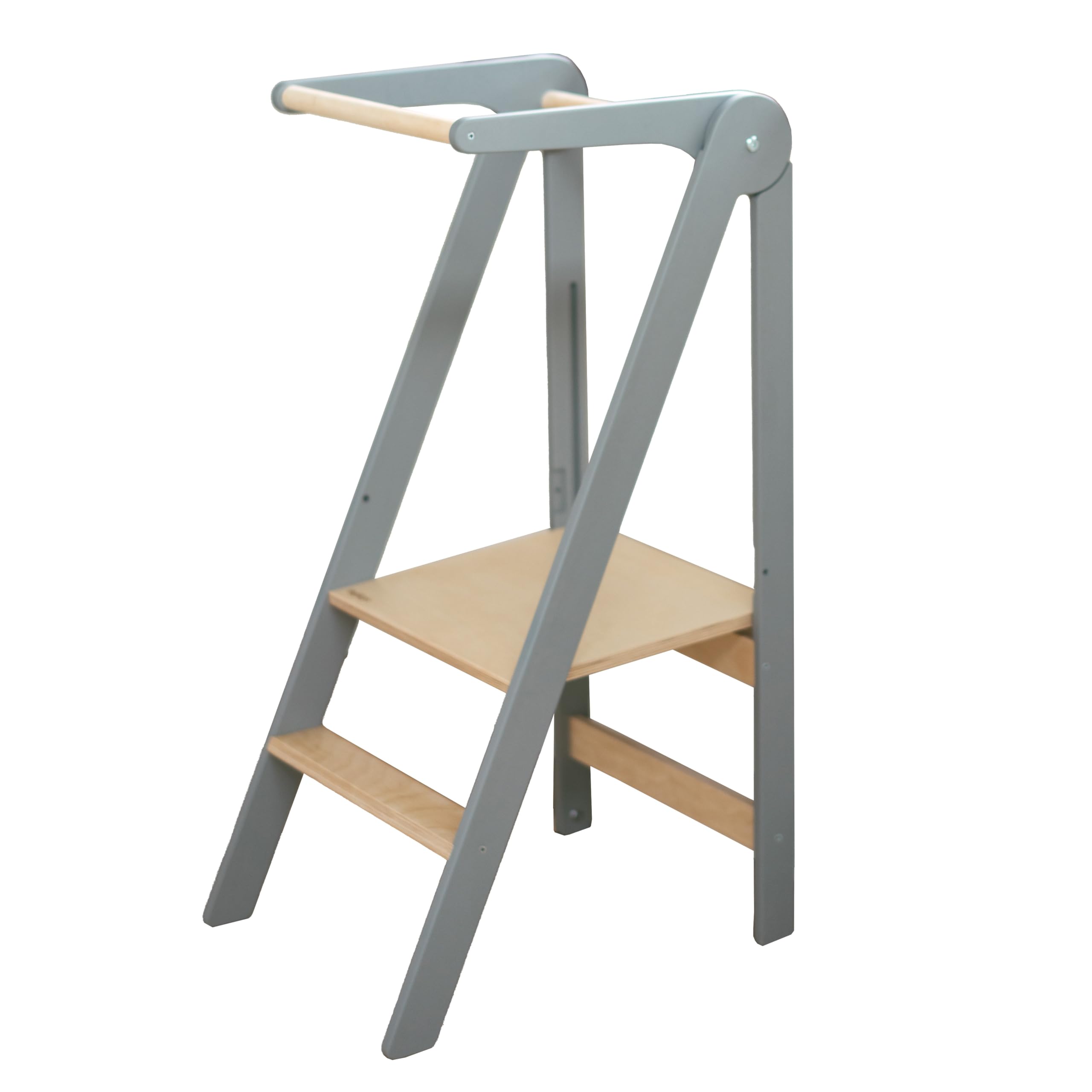 Leg&Go Montessori Folding Learning Tower with Height-Adjustable Platform - Fully Assembled and Ready to Use (Grey)