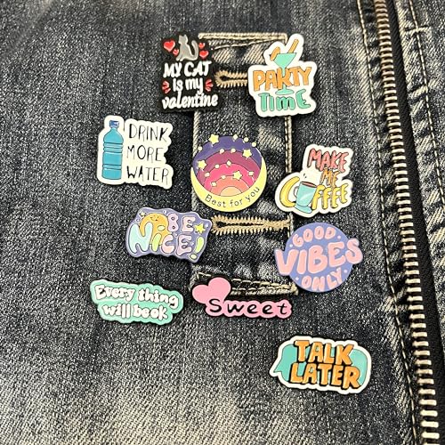 Cute Enamel Pin Set Lapel Pins Brooches Cartoon Brooch Badge Pins for Clothes Bags Backpack Party Decoration Gift (Slogans-12Pcs)4
