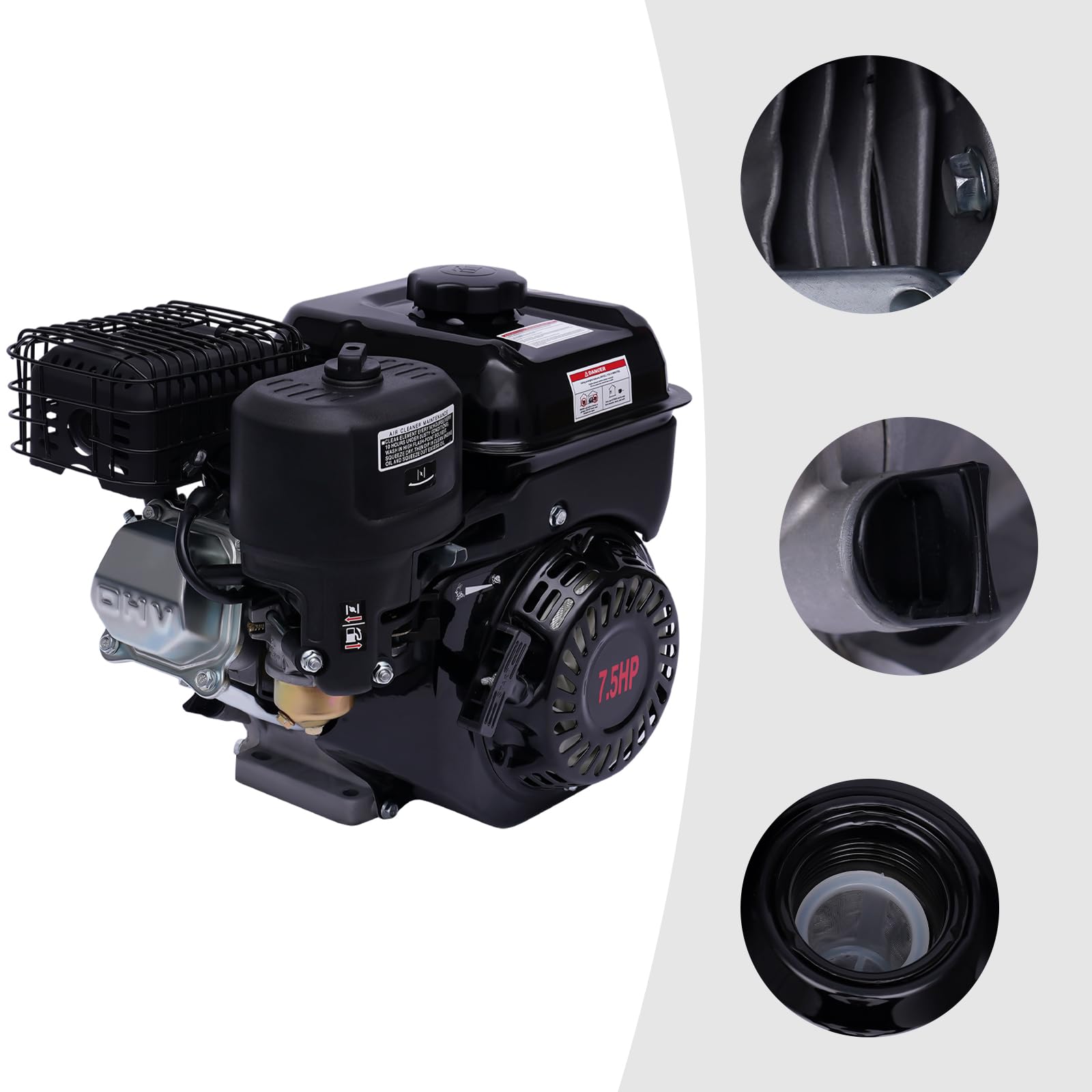 Moteur Thermique 7,5CV 4 Temps Moteur Karting 212cc Moteur à essence OHV Moteur Thermique, Arbre de 20 mm de diamètre - Monocylindre incliné à 25° - Refroidissement à air forcé
