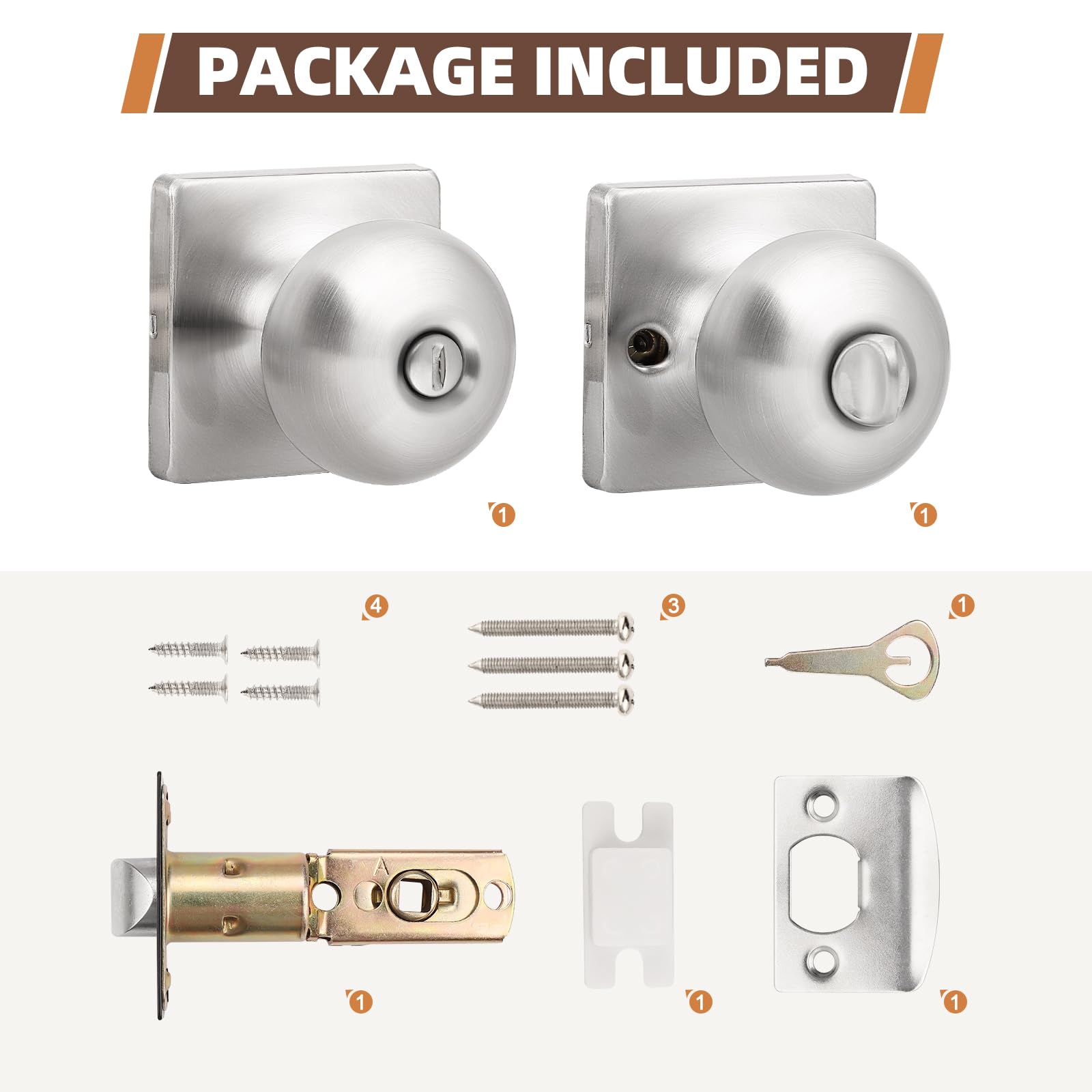 Brushed Nickel Privacy Door Knobs - Lockable & Secure -8