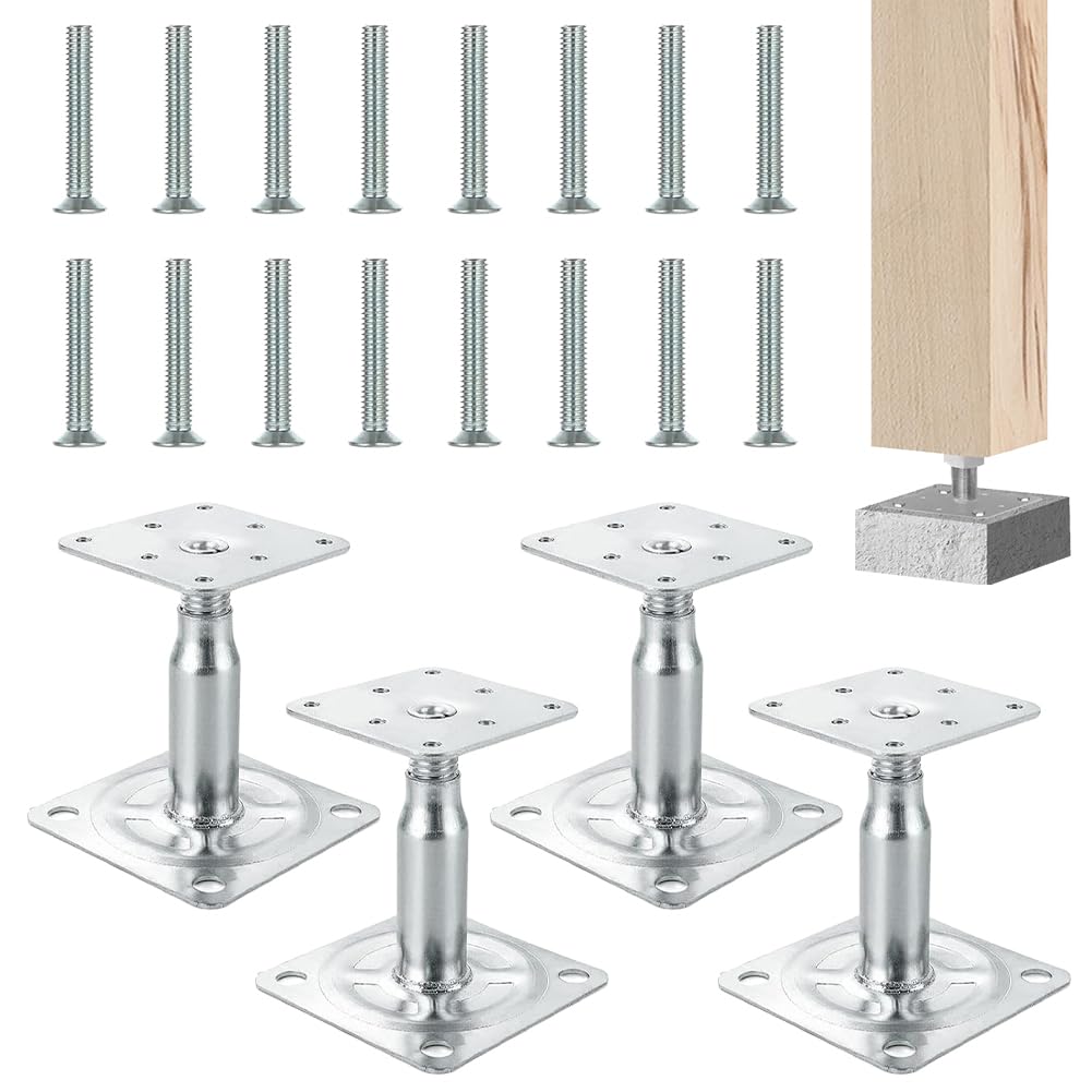 Lot de 4 Supports de Poteau Réglables, Galvanisés, 100-130 mm, pour Support Poteau Bois, Pied de Poteau Réglable, Clôtures, Pergolas, Abris