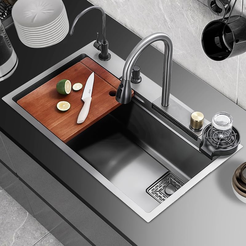 QUALITO 24x18 Multifunction Kitchen Sink | Waterfall Kitchen Sink | All In One Kitchen Sink | Smart Sink | Multifunctional Kitchen Sink | 24x18 Black Stainless Steel Kitchen Sink | Sink for Kitchen (B0CVQN4QGY) Amazon Price History, Amazon Price Tracker