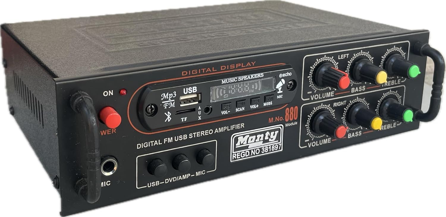 Tech-Lobby Sterio Sound Amplifier With Usb,Aux,Mic,Bluthooth,Av,2Rc-Build In Bluthooth With 4440 Double Ic Circuit Power Av Amplifier (6 S Series) Perfect For Home And Outdoor Function.