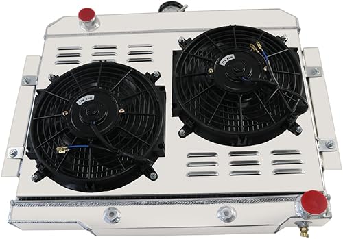 Miniatura 4 de Primecooling - Radiador de aluminio de 4 filas + ventilador de 2 x 12 pulgadas + cubierta para Jeep CJ Series CJ5 CJ6 CJ7 con motor GM Chevy SWAP