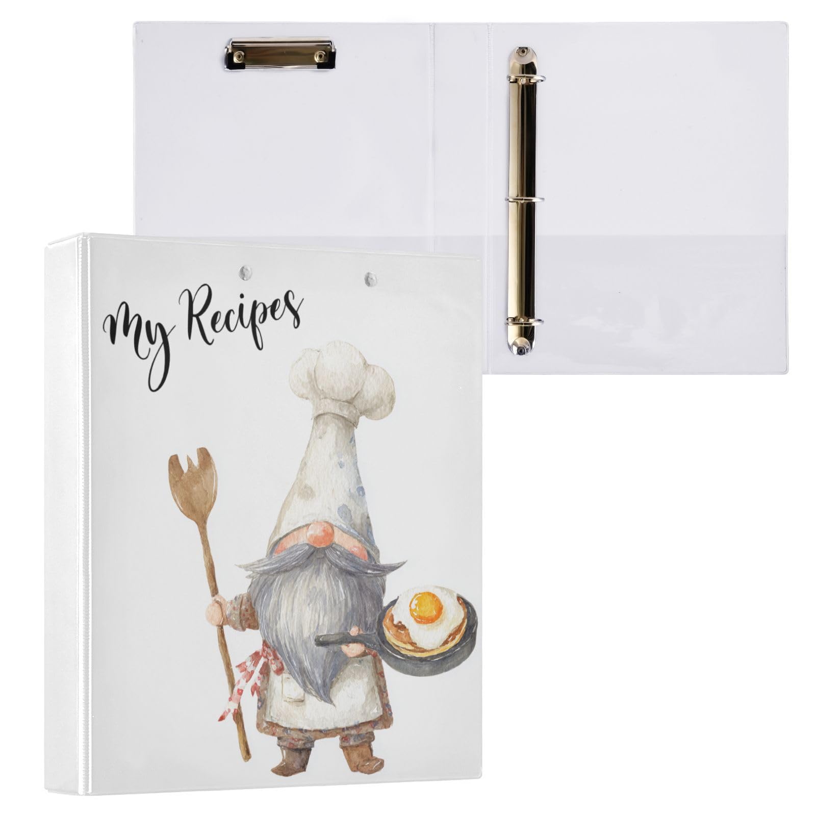 My Recipes - Raccoglitore per ricette con gnomo carino, 8,5 x 11 cm, 3 anelli, raccoglitore per ricette, raccoglitore per libri di cucina, con appunti e tasche, grande organizer per ricette