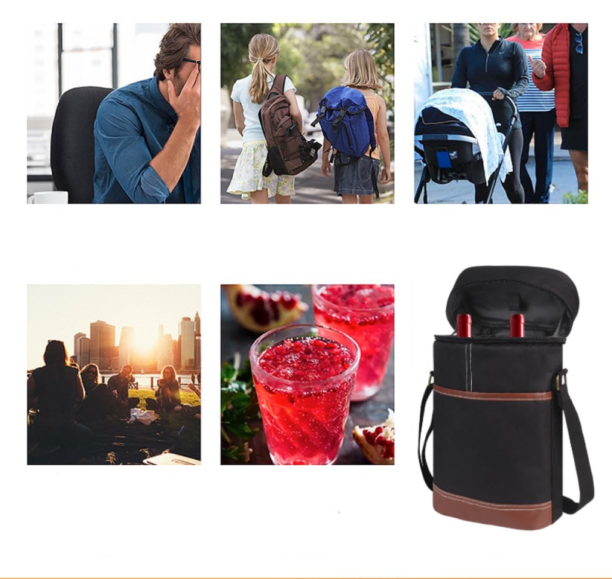Bolsa Térmica para Vino, Bolsa de transporte de vino, bolsa de vino acolchada portátil, aislada y a prueba de fugas, para 2 botellas con correa para el hombro para viaje, picnic, fiesta, cata de vinos