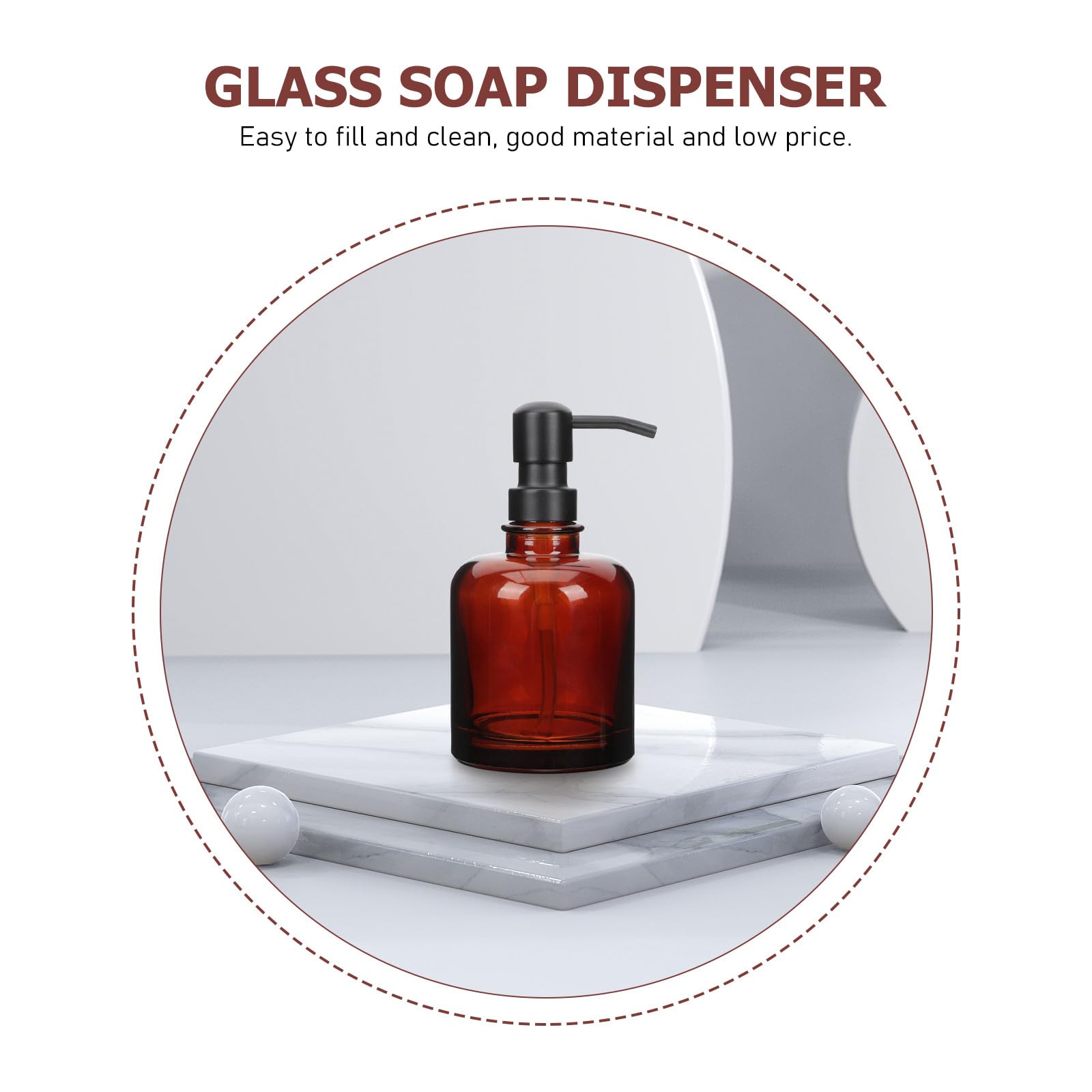 Gatuida Dispensador de Jabón Líquido de Acero Inoxidable 12 Oz con Bomba Negra y Botella Ámbar Dosificador para Champú y Loción Adecuado para Baño y Cocina Dispensador Recargable de