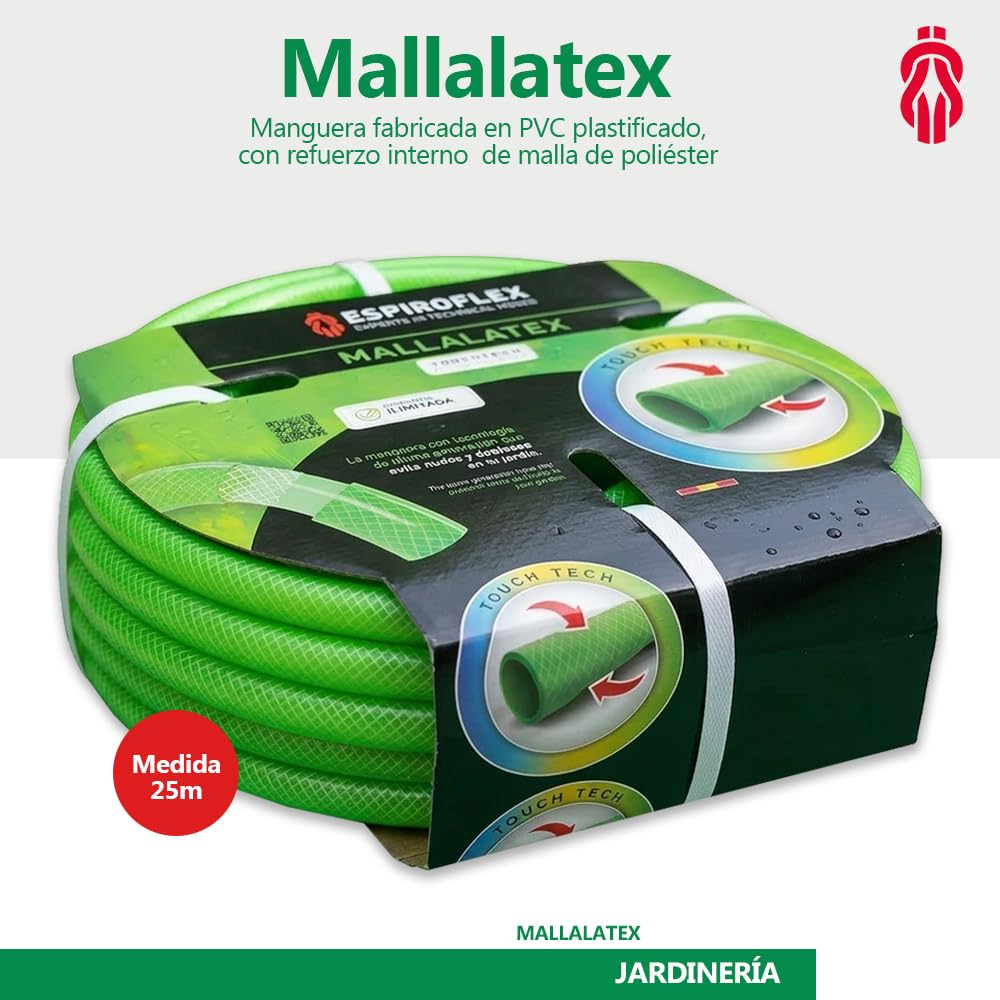 ESPIROFLEX Manguera de Jardín 25 Metros de PVC Plastificado 3/4" para Riegos Domésticos y Uso Alimentario | Manguera de Agua Elástica y Flexible Reforzada con Malla de Poliéster | Modelo Mallalatex