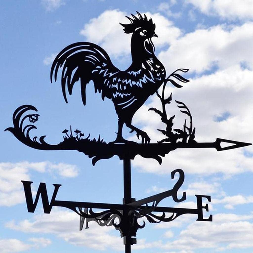 Fenteer Metal Rooster Shape Weathervane Roof Mount Weather Vane Outdoor Scene Chicken Garden Weather Vane for for Shed Garden Yard Patio Decor
