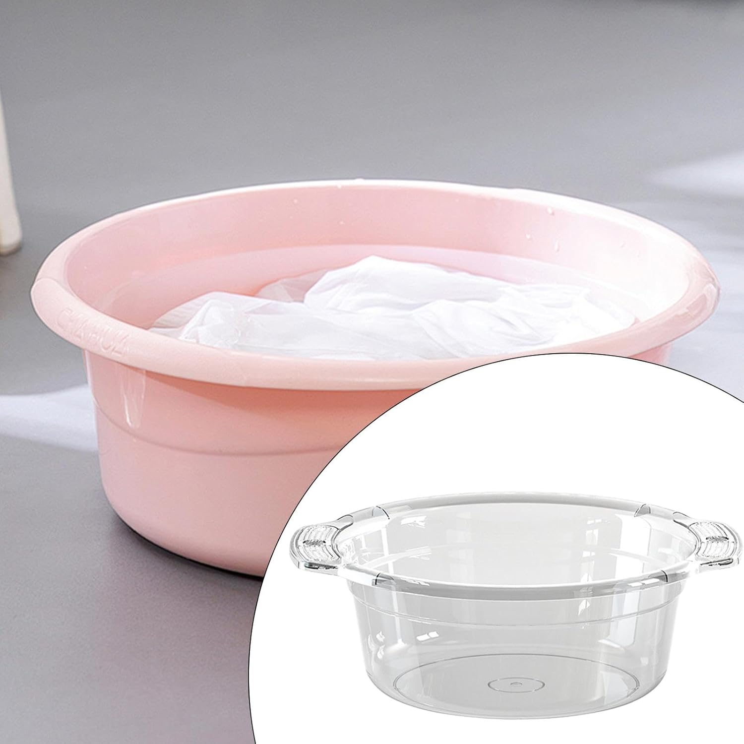 Wash Basin Dish Tub Portable Transparent Dishpan Face Cleansing Tub Foot Basin Thickened Material Multi Functional Suitable for Student Dormitory Bath, Gray, Large