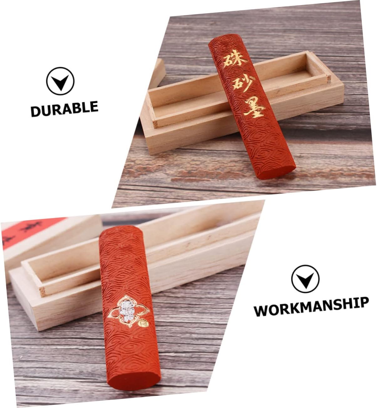Gatuida Unique Vermilion Ink Stick Strip Handmade Chinese Calligraphy Ink Block for Painting and Sumi Drawing Smooth Grinding Surface Color Calligraphy Enthusiasts