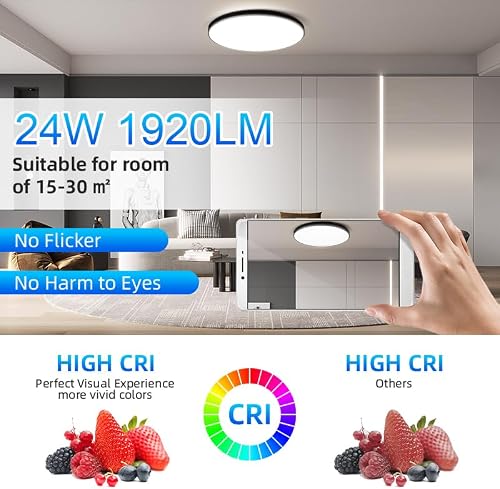 CHENBEN Plafonnier LED 24W IP44 RGB Dimmable App Télécommande, 30CM - 5